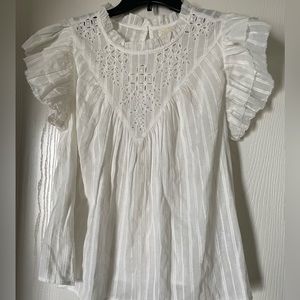 White Lace Blouse - feminine top lace detailing lacy button clasp summer spring